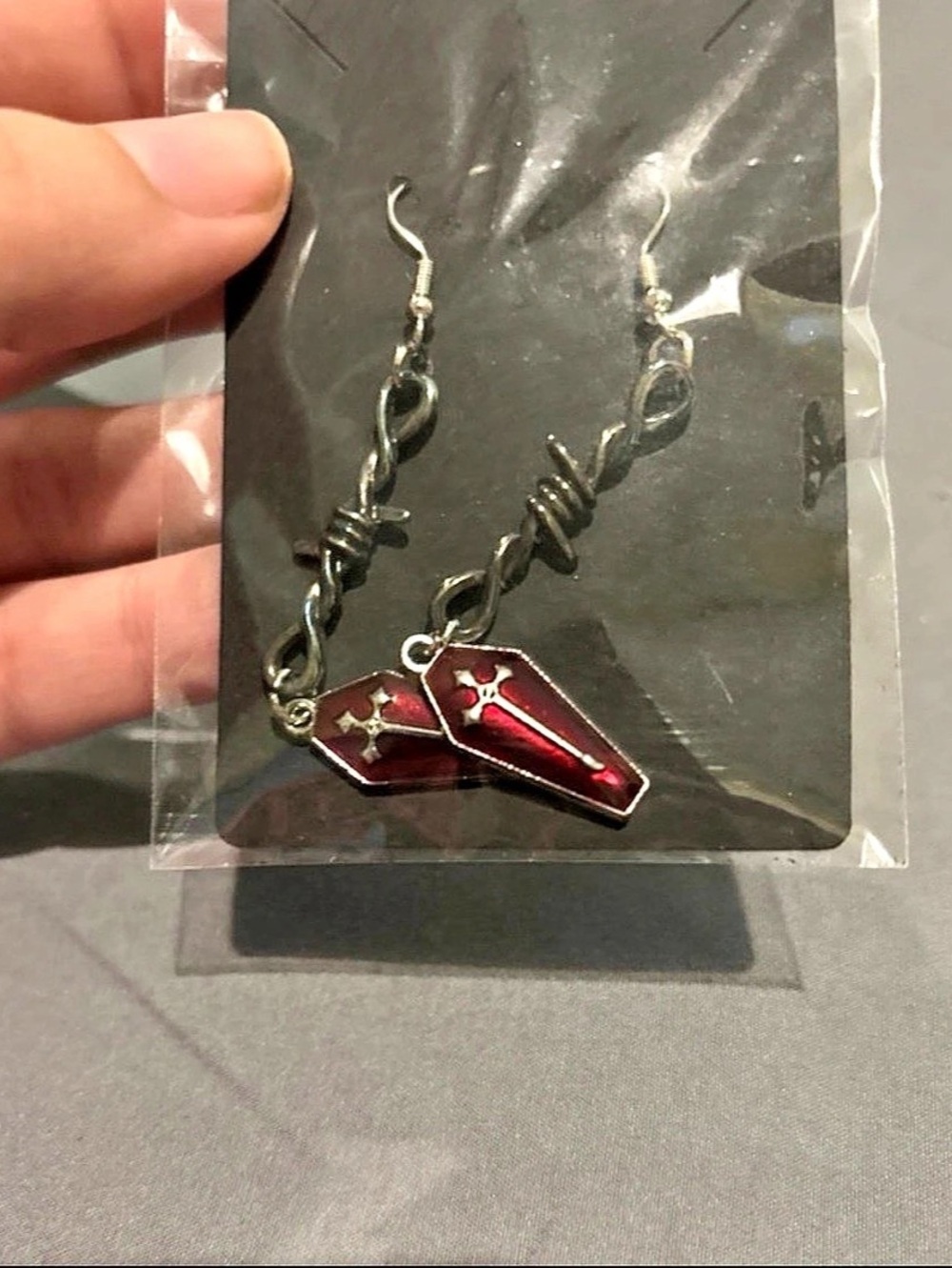 Red Coffin Drop Earrings NWT